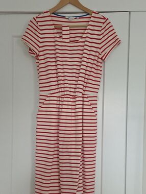 Boden Red and White Striped Dress